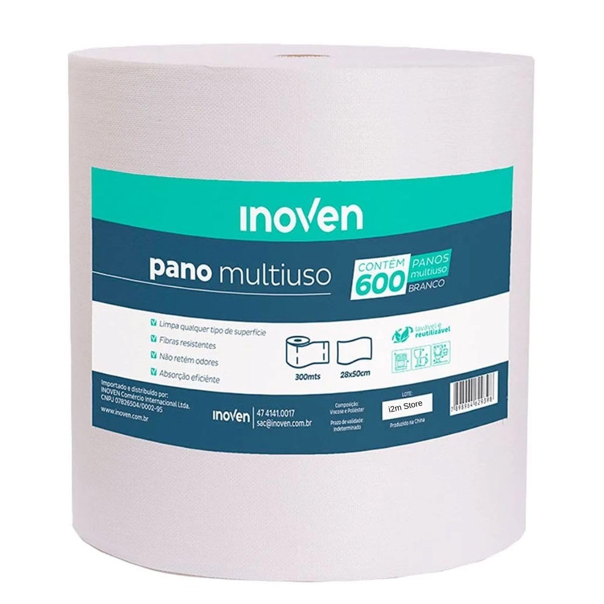Inoven Pano Multiuso Tipo Perfex - Rolo 300m Branco 28x50cm | Limpeza Prática e Sustentável