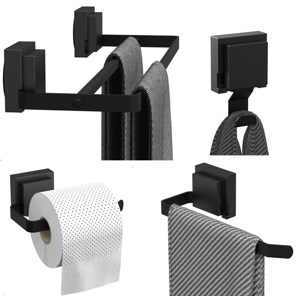 Kit Acessórios Banheiro Ventosa Preto 4Pçs – Organização Moderna e Prática
