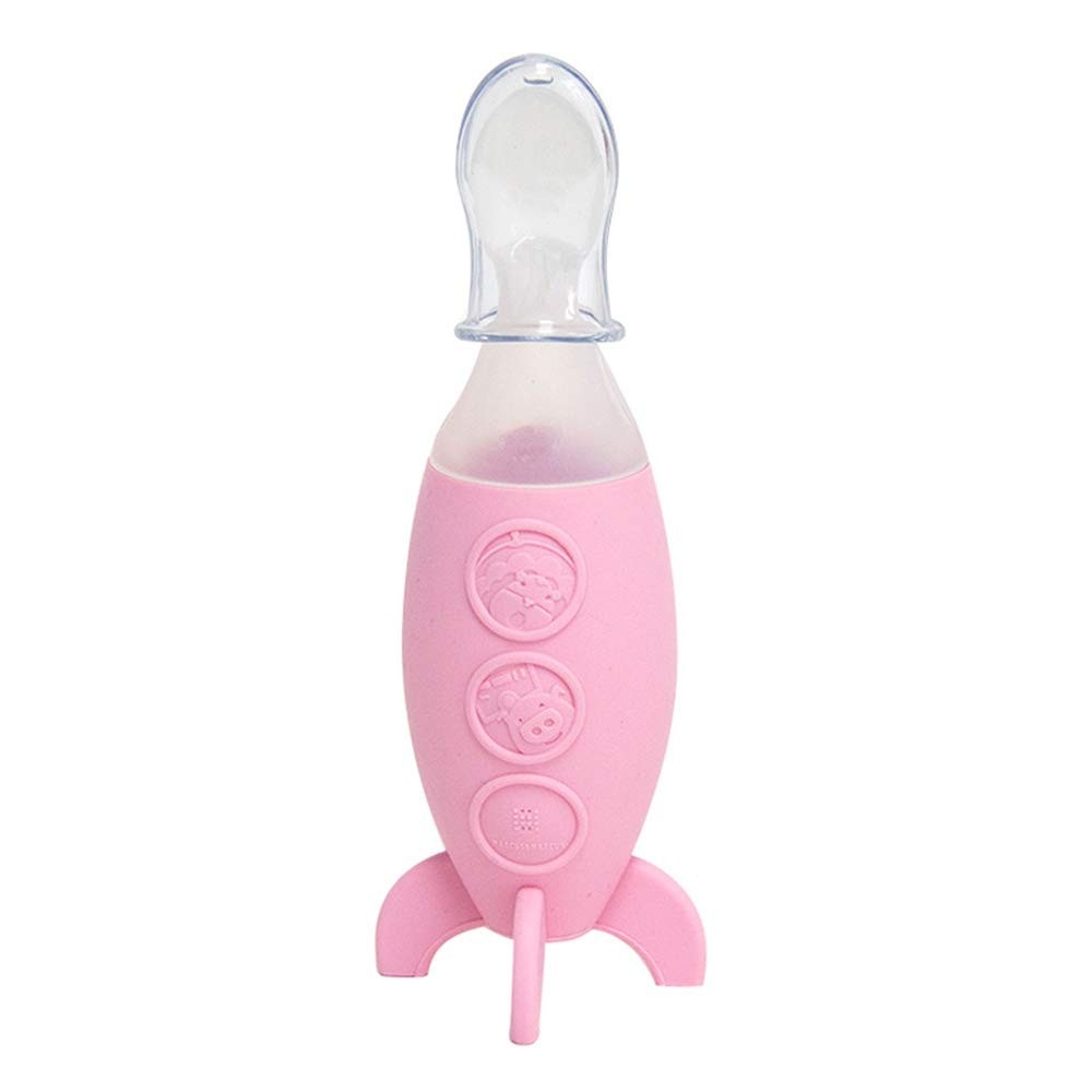 Colher de Silicone com Dispenser Rosa - Refeições Práticas e Seguras para Bebês