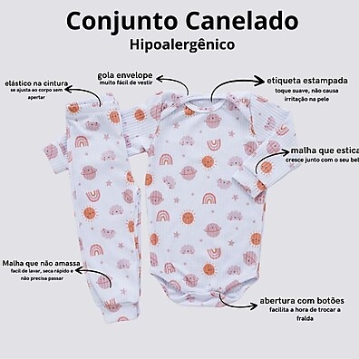 Kit 3 Conjuntos Canelado Bebê – Conforto e Praticidade