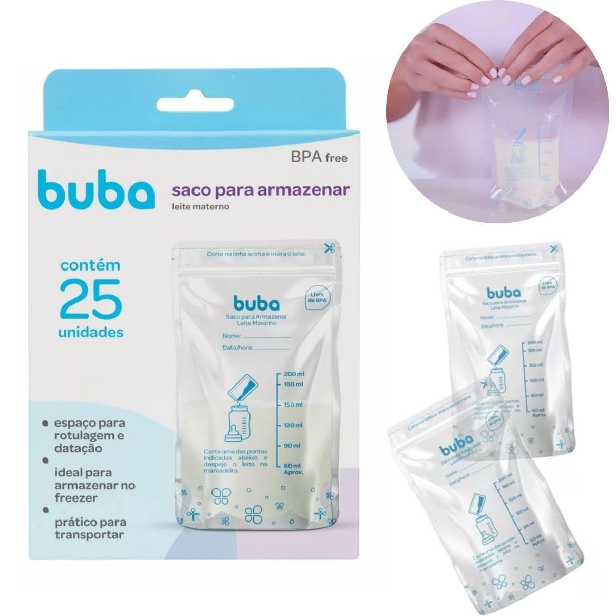 Sacos para Congelar Leite Materno Buba - 25 Unidades | Armazenamento Seguro e Prático