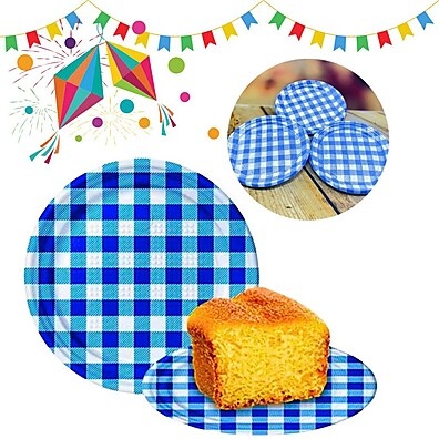 Pratinhos Festa Junina: 15cm Xadrez Azul Escuro