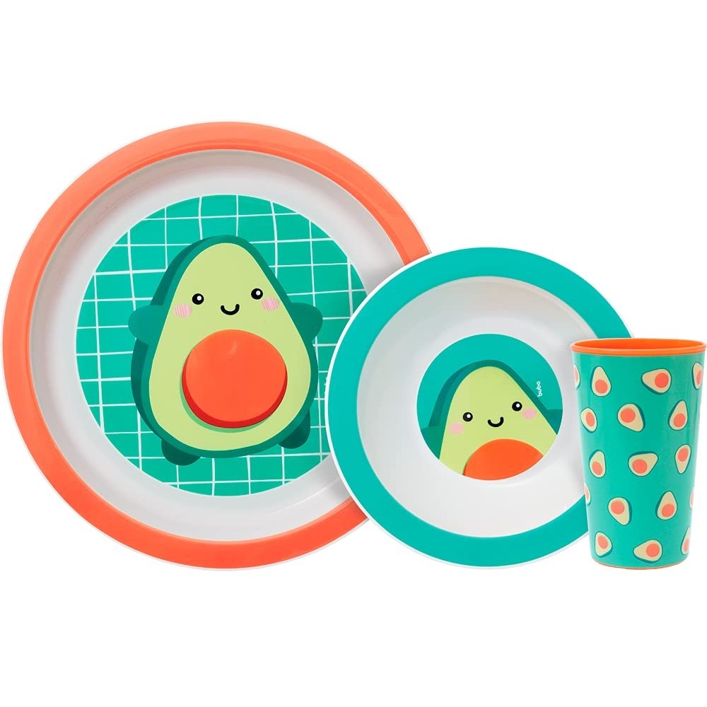Kit Refeição Frutti Avocado Buba - Prato, Bowl e Copinho Divertido para Crianças