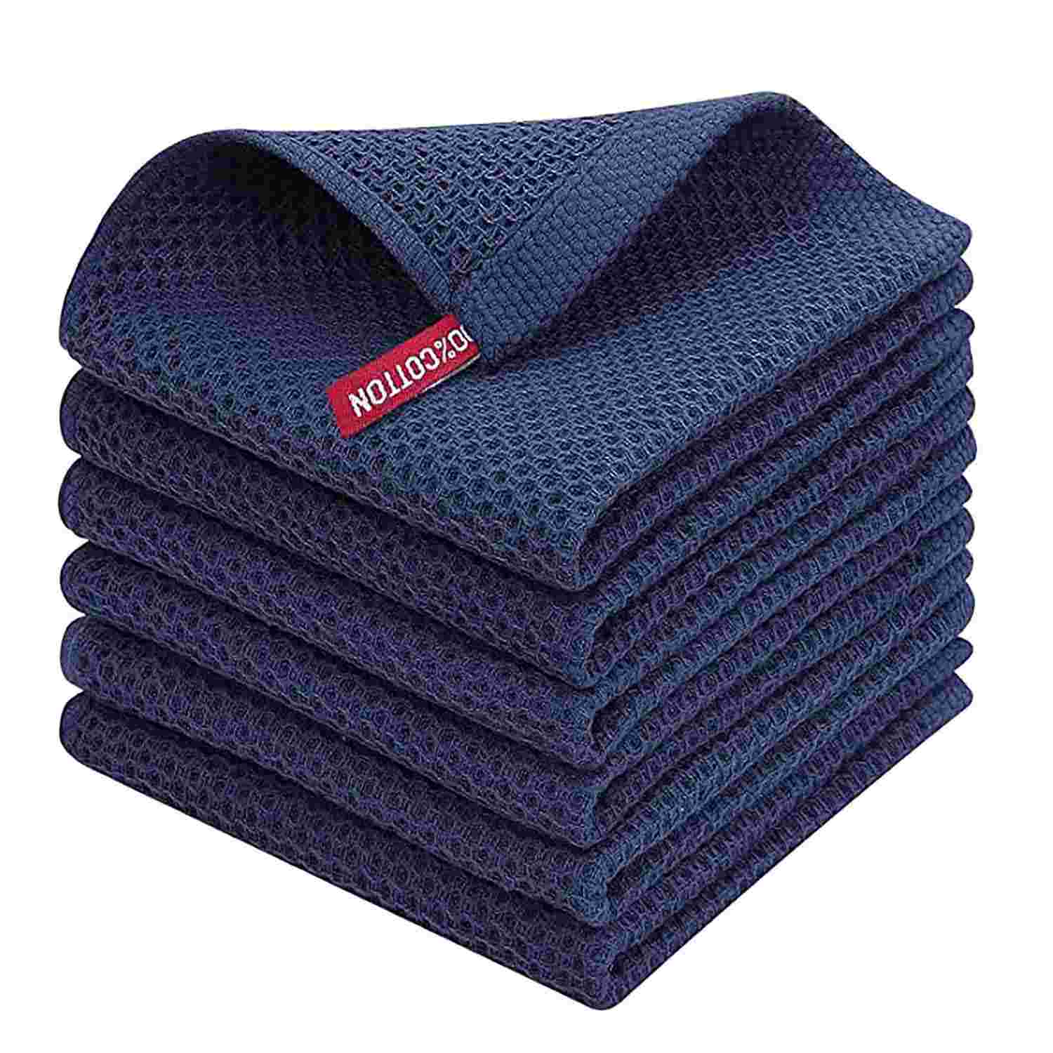 Kit 6 Panos de Prato 100% Algodão Waffle - Ultra Macios, Absorventes e de Secagem Rápida - 30x30cm (Azul Marinho)
