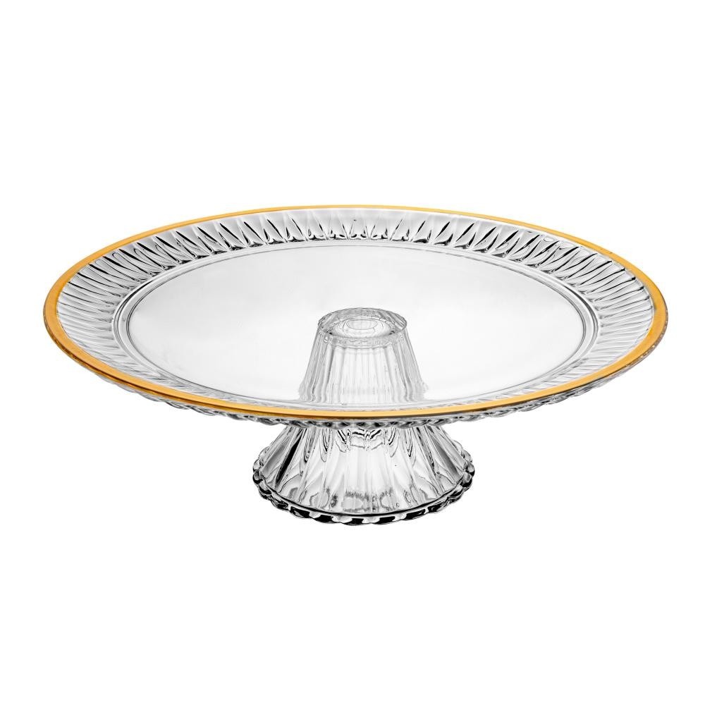 Prato de Bolo Radial: Elegância em Cristal e Ouro