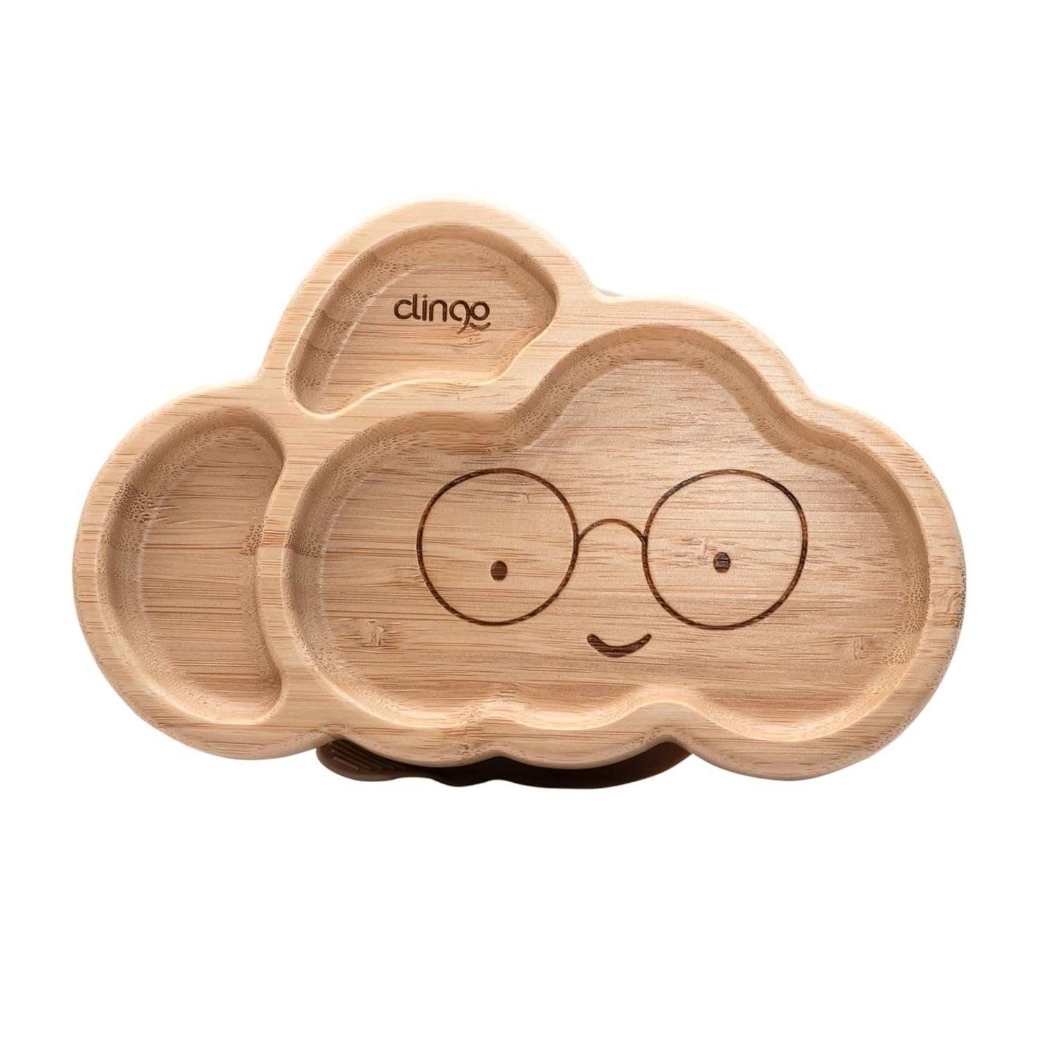 Clingo Prato Infantil em Bambu com Formato de Nuvem, Ventosa e Divisórias - Seguro, Ecológico e Divertido