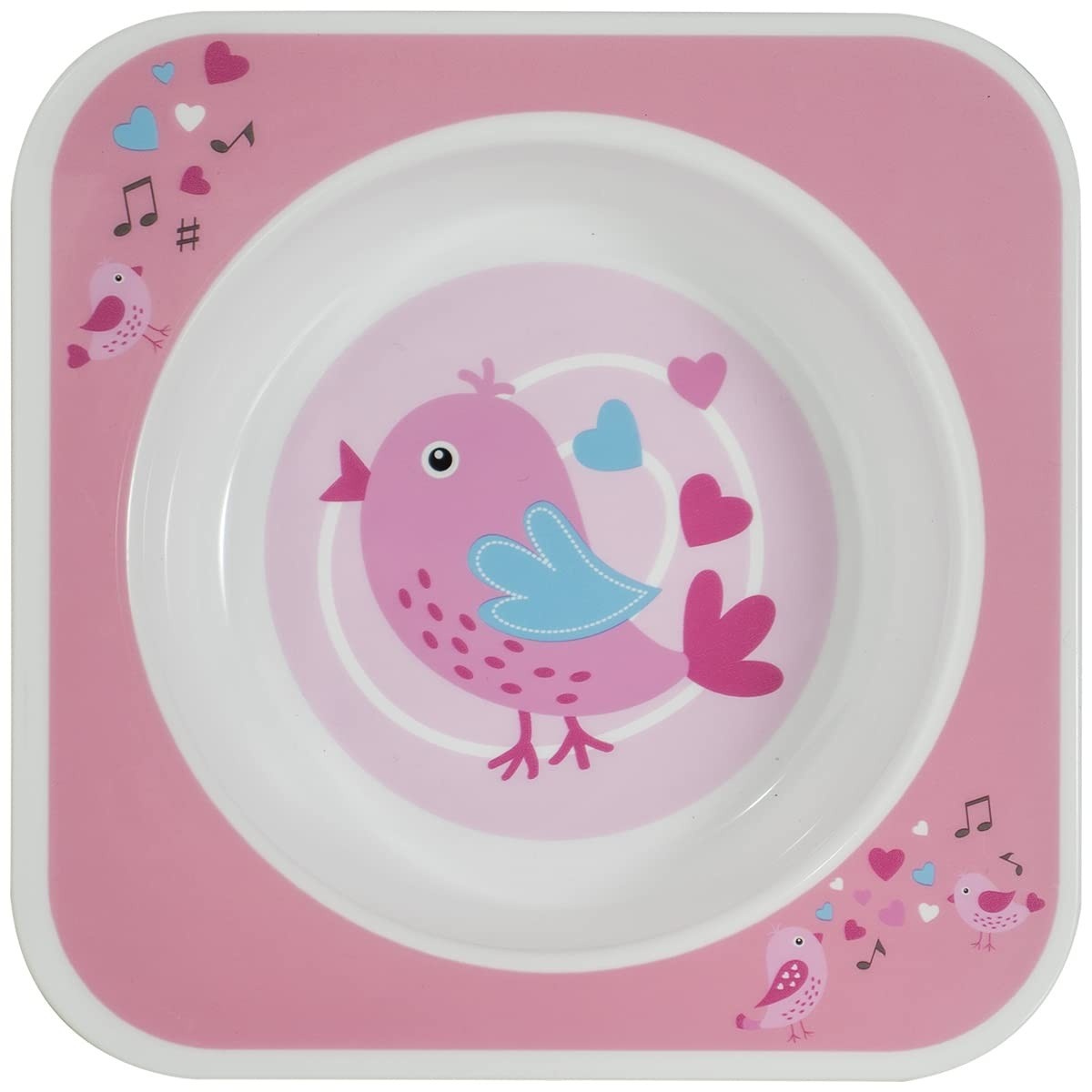 KaBaby Prato Bowl Quadrado Pássaro Rosa – Estilo e Segurança na Alimentação Infantil