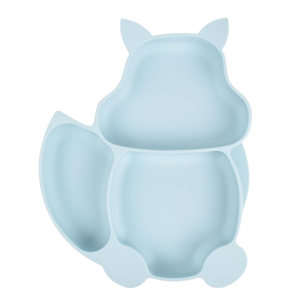 Prato em Silicone com Formato de Esquilo para Bebês e Crianças - Azul