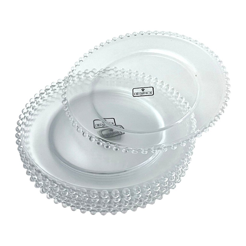 Pratos de Sobremesa Cristal Bolinhas: Elegância à Mesa!
