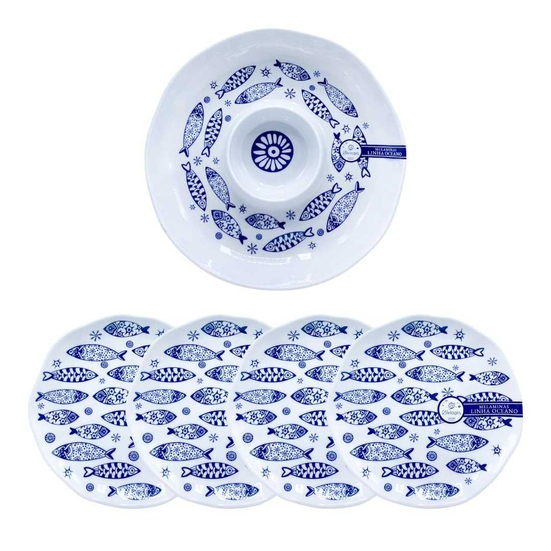 Conjunto Hotel Barzinho Petisqueira + 4 Pratos 22cm em Melamina Resistente - Ideal para Aperitivos e Refeições