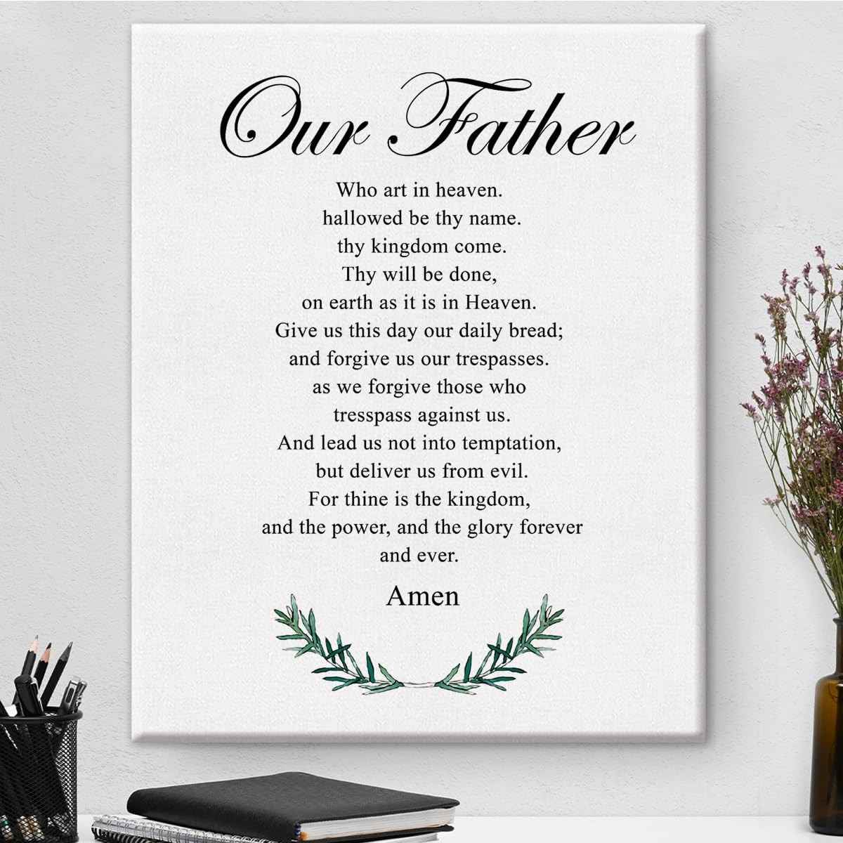 Arte de Parede Cristã Our Father Prayer - Tela 20x25cm com Moldura de Madeira