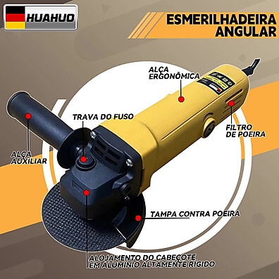 HUAHUO Esmerilhadeira Angular 900W – Potência e Precisão