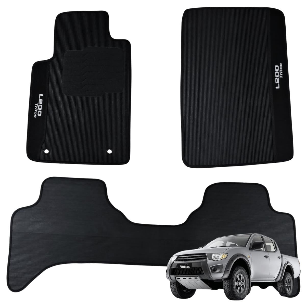 Jogo de Tapetes Automotivos Emborrachados L200 Triton 2005-2017 - 3 Peças Premium com Bordado