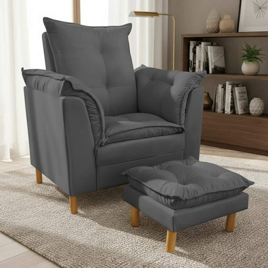 Poltrona de Amamentação com Puff - Conforto Premium para Mamães (Cinza)