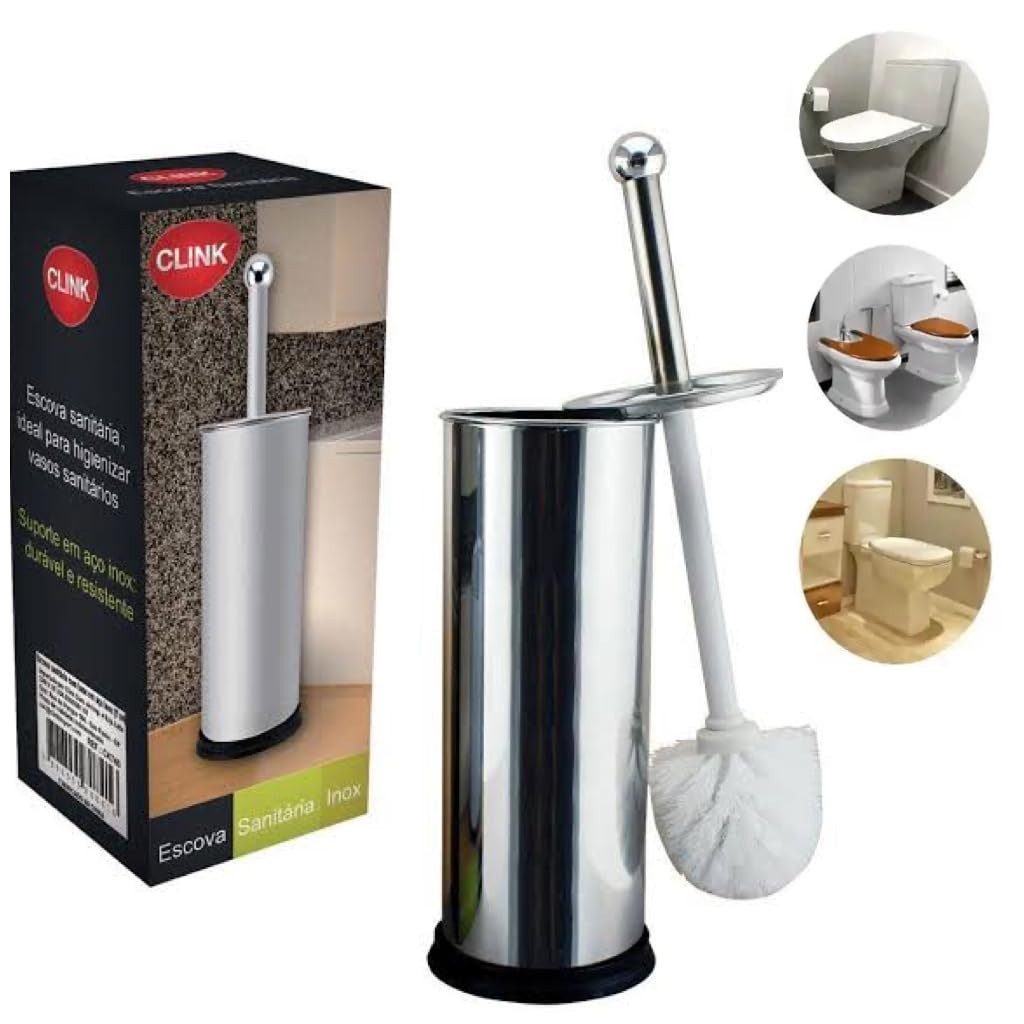 Escova Sanitária Inox Premium com Suporte - Design Elegante e Higiene Garantida para Banheiros Modernos
