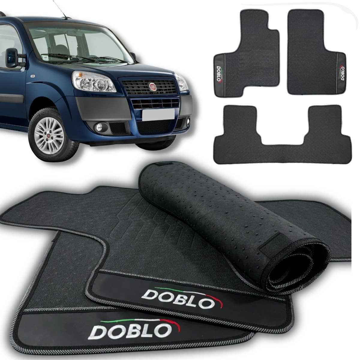 Jogo de Tapetes Automotivos Emborrachados para Fiat Doblo (2008-2021) - 3 Peças Premium