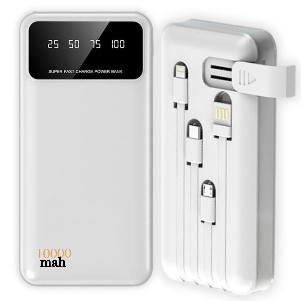 Power Bank 10000mAh Premium: Carregador Portátil Universal com 4 Cabos Integrados e Carregamento Ultra Rápido