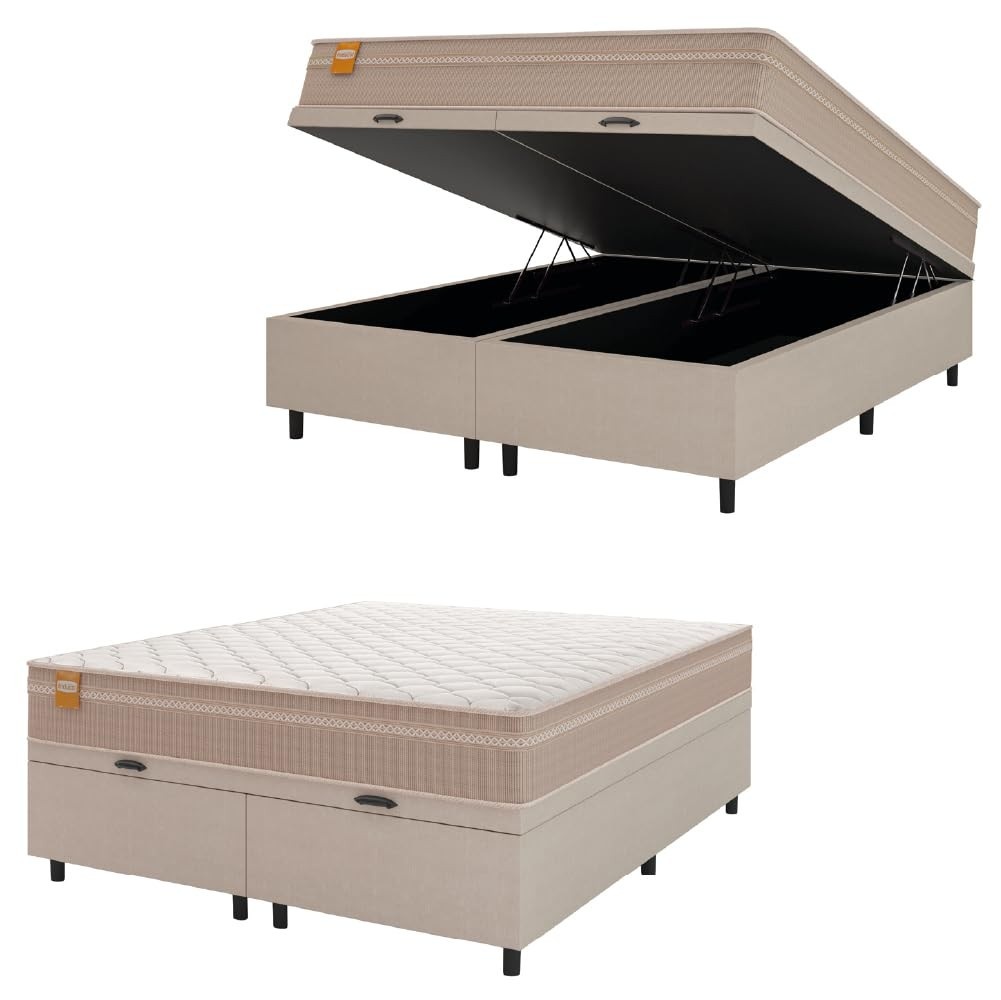 Cama Box Baú Casal Queen com Colchão Molas Qatar 158x198cm - Conforto Premium até 200kg/pessoa