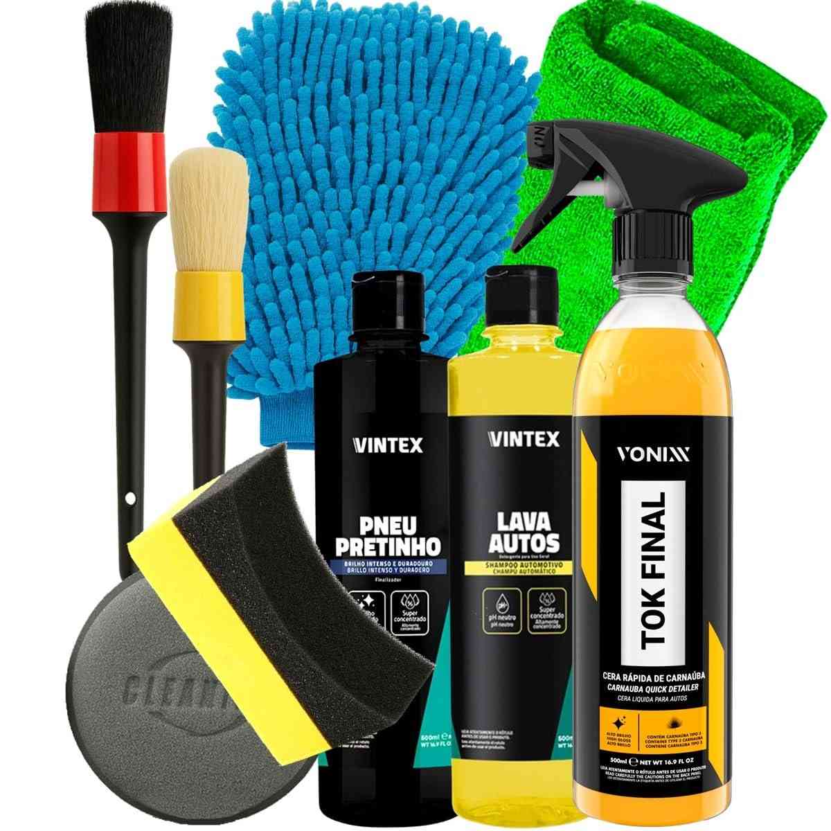 Kit Completo Higienização Vonixx e Vintex: Pneu Pretinho, Lava Autos e Acessórios Premium