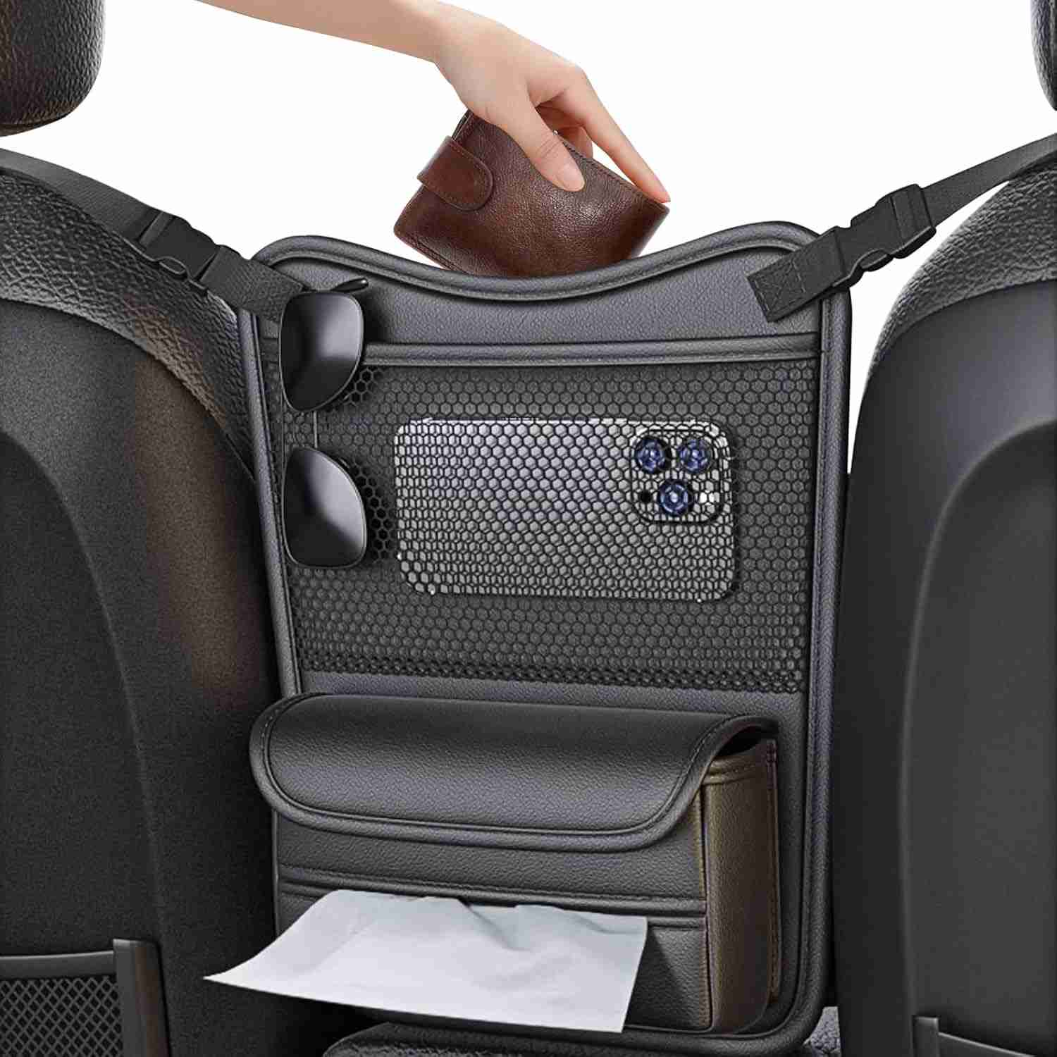 Organizador de Carro Premium em Couro Napa: Mantenha Tudo no Lugar!