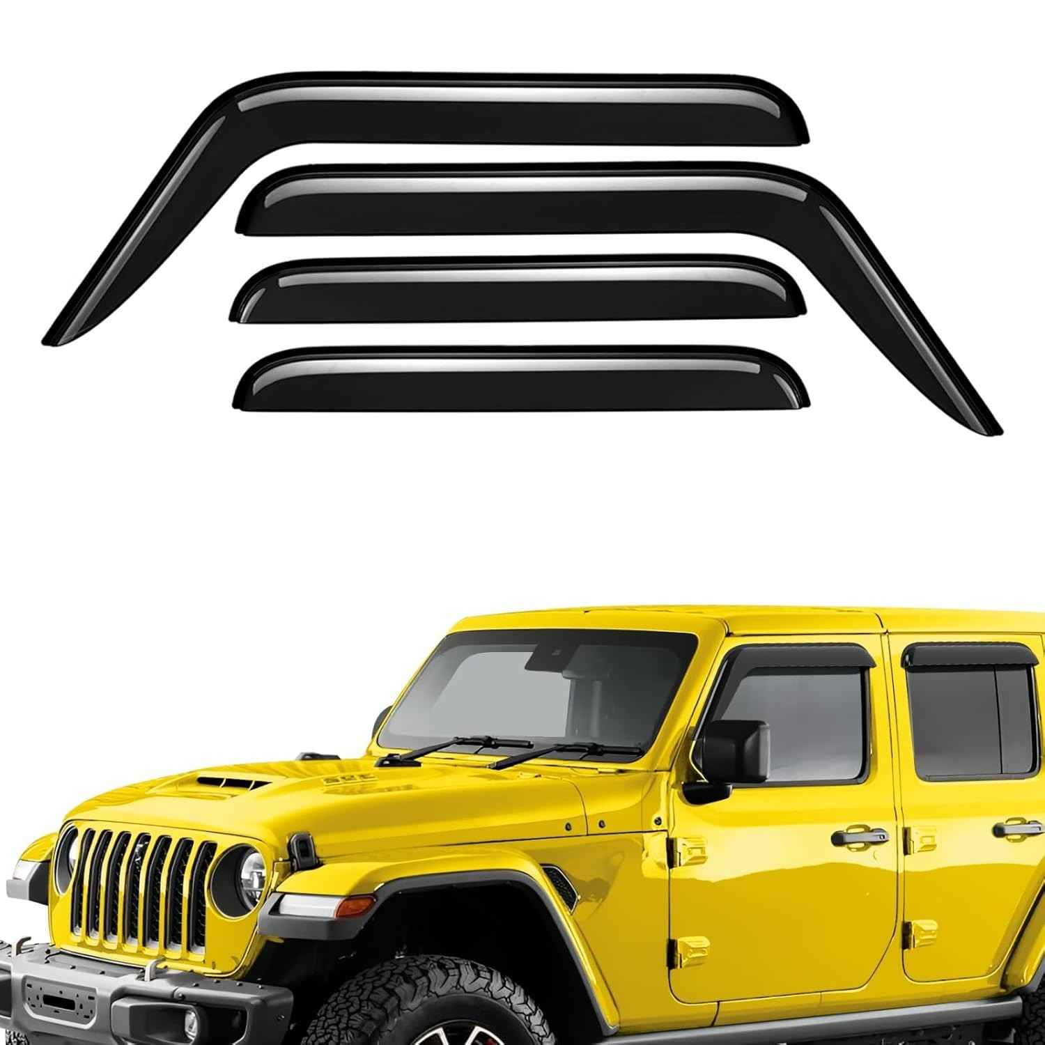 Defletores de Chuva Premium para Jeep Wrangler JL (2020-2025) - Proteção e Estilo Aerodinâmico