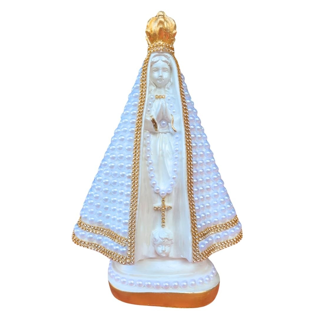 Imagem Nossa Senhora Aparecida Pérola Branca 27cm - Acabamento Premium para Decoração e Fé