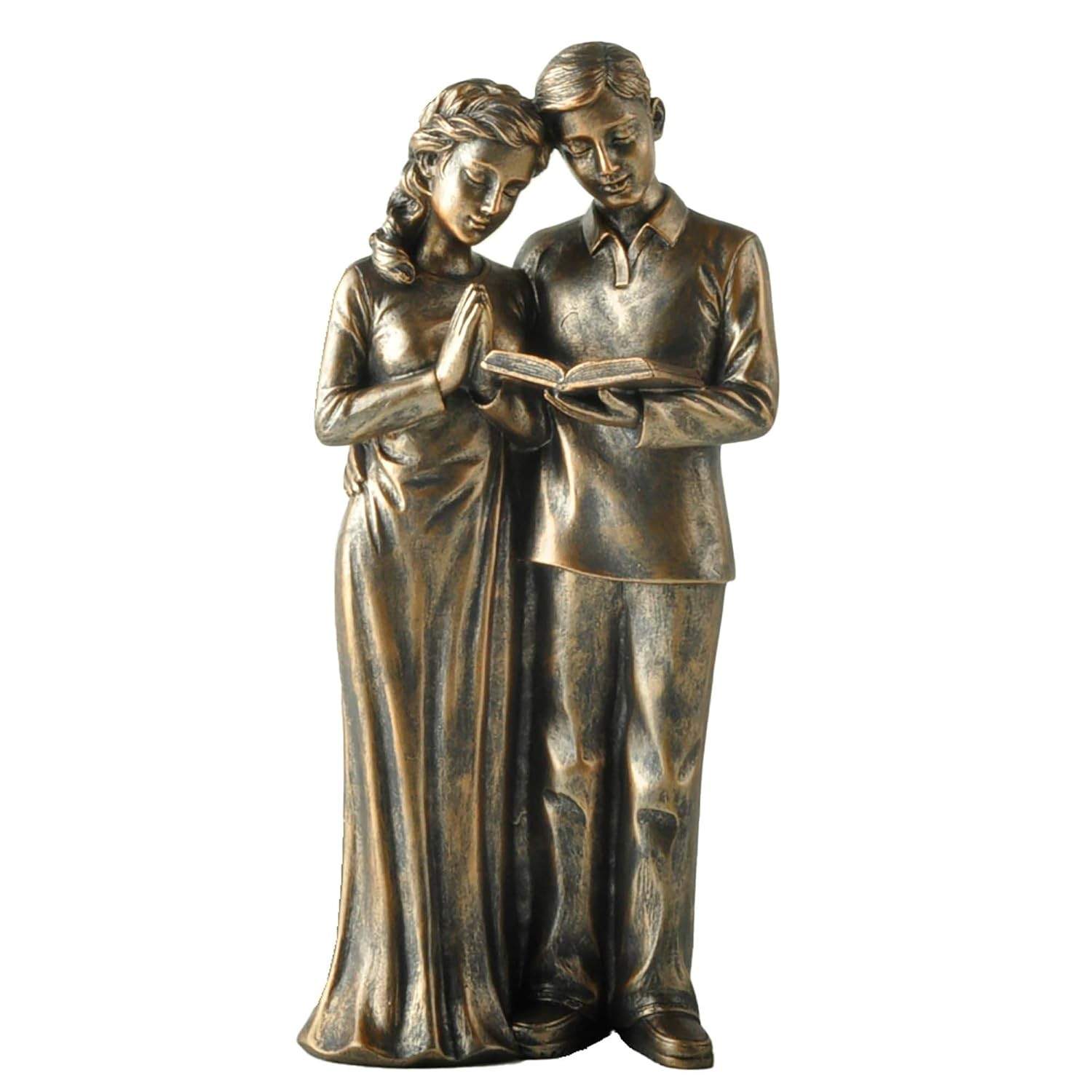 Estatueta de Casal Orando em Resina - 20cm - Decoração Cristã para Casa e Presente Religioso