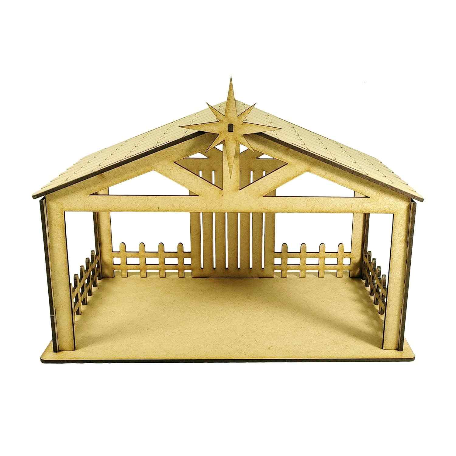 Casa para Presépio de Natal em MDF - Manjedoura Artesanal com Detalhes Finais para Decoração Natalina