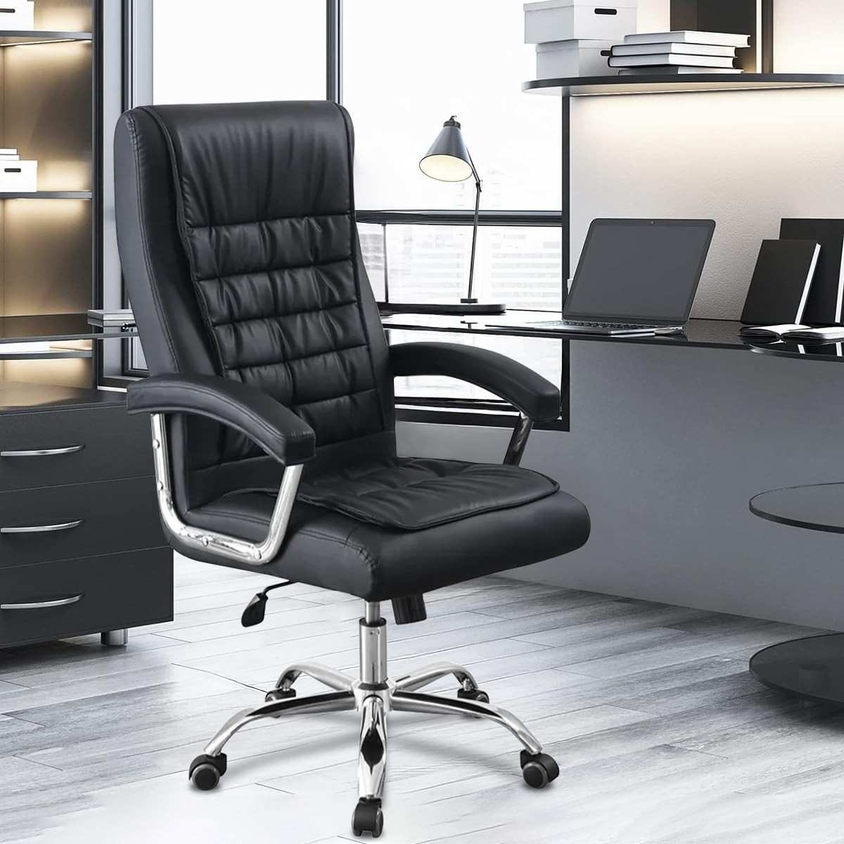 Cadeira de Escritório Presidente com Suporte Lombar Ergonômico e Encosto Alto - Conforto Premium para Jornadas Produtivas