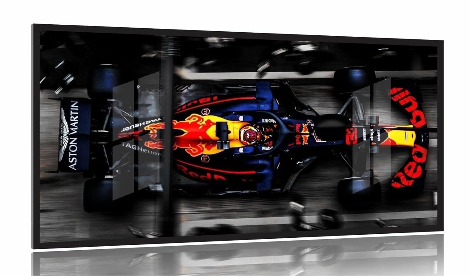 Quadro Decorativo Red Bull Troca Pneus 130x60cm - Moldura Preta 2x2 | Decoração Moderna para Sala, Escritório e Quarto
