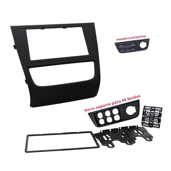 Moldura 2 Din 6.8"/7" Preta para VW Gol, Saveiro e Voyage G6 com Suporte para 6 Botões