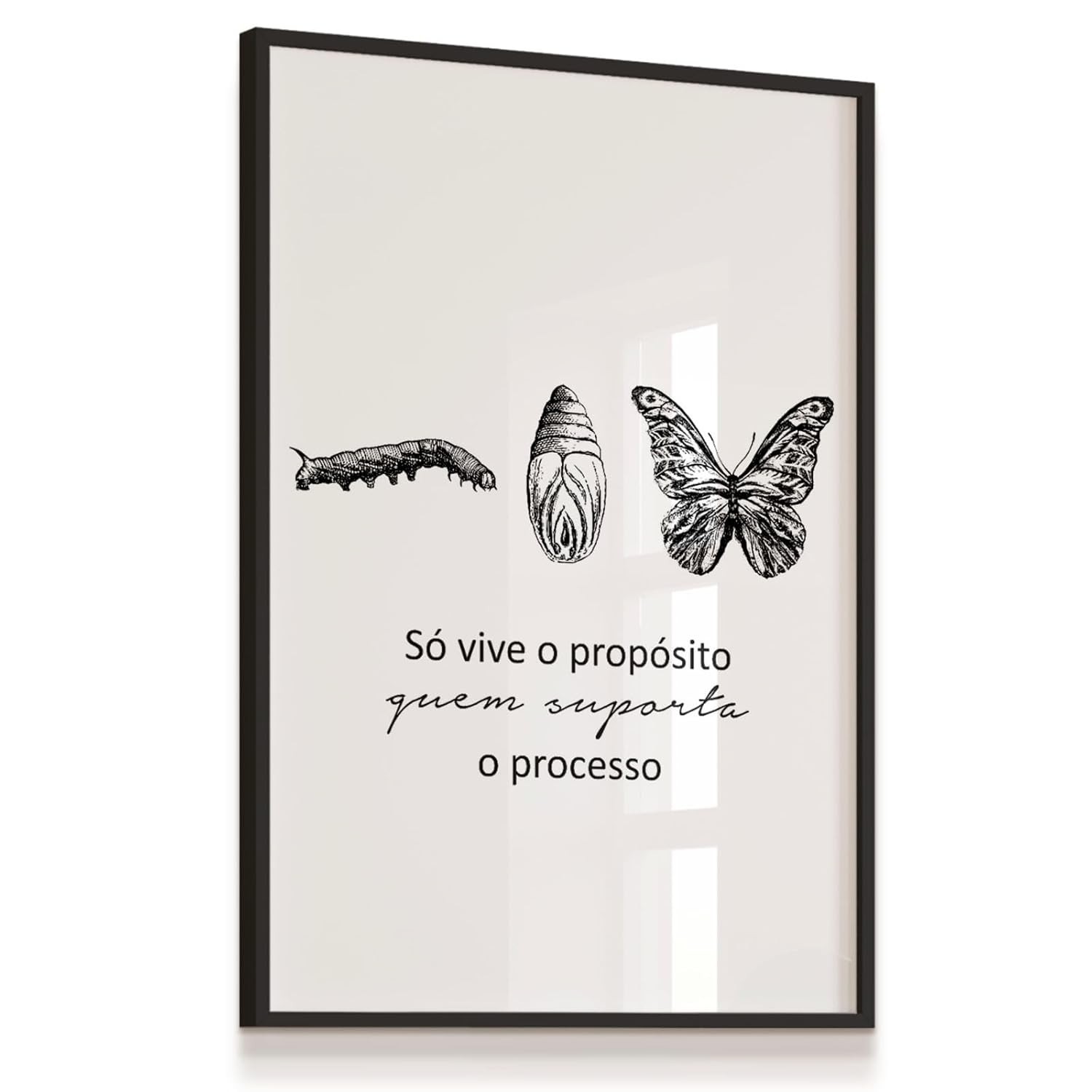 Quadro Decorativo Borboleta Metamorfose com Frase Inspiradora - 33x43cm - Moldura Preta