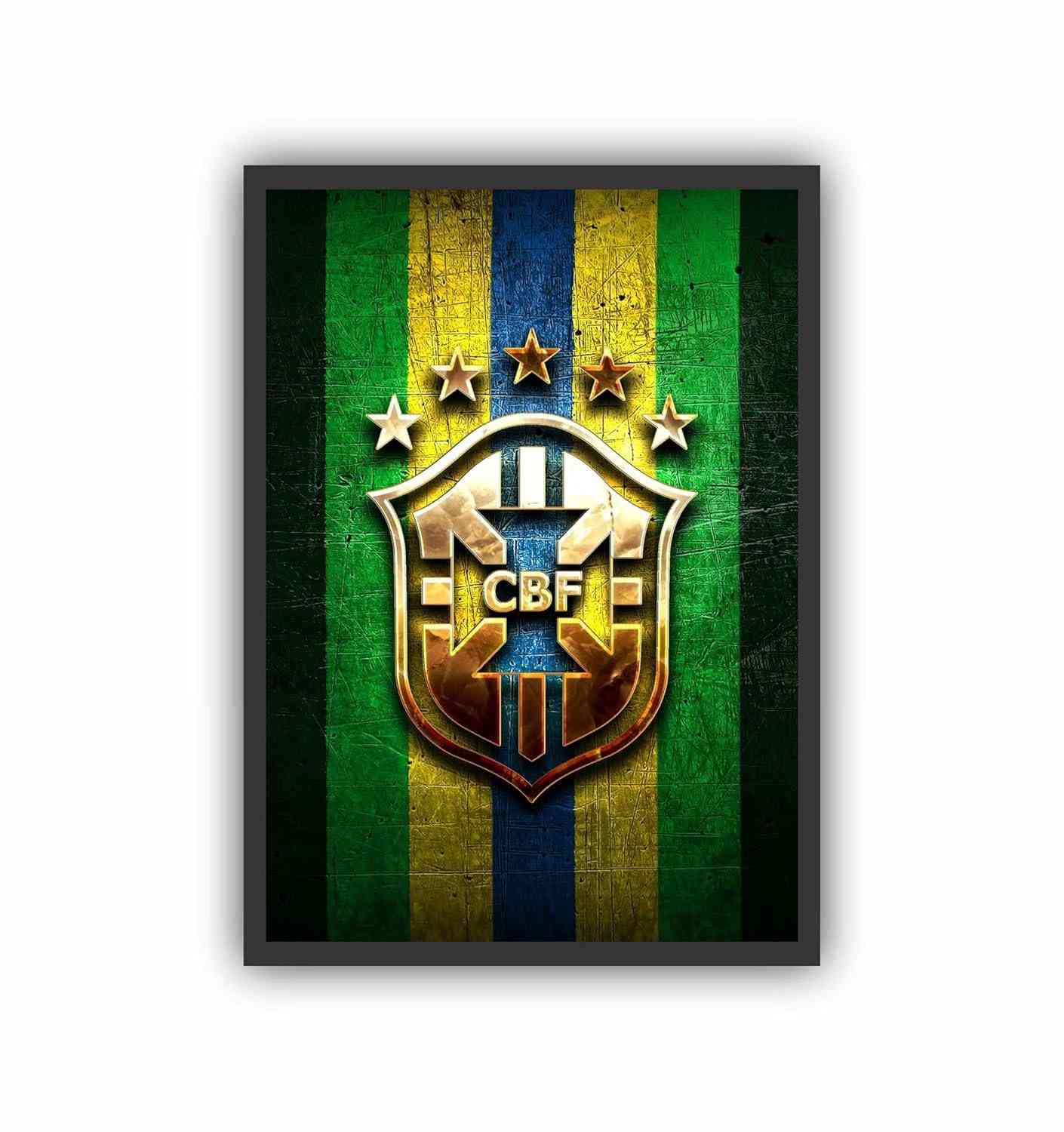 Quadro Decorativo Futebol Brasileira com Moldura Preta - Estilo Esportivo para Quartos e Salas