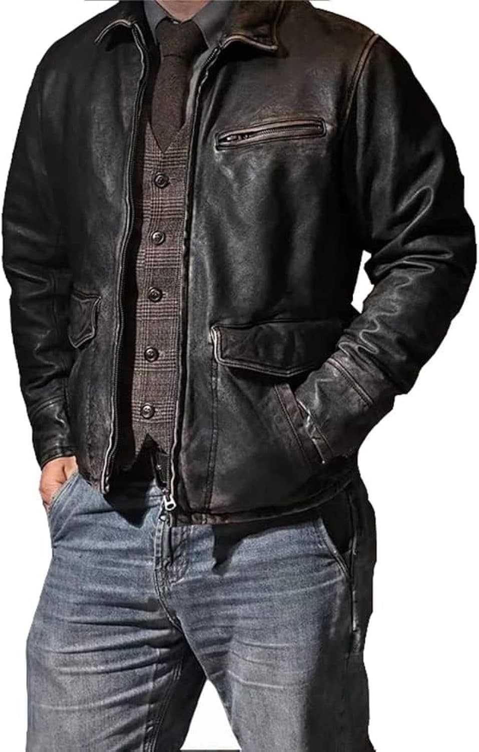 Jaqueta de couro masculina preta | Jaqueta de motociclista de couro real com exterior envelhecido | Roupas de motocicleta em estilo vintage