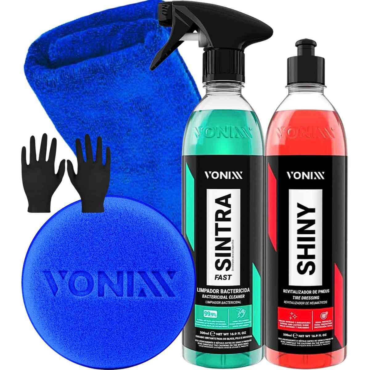 Kit Vonixx Sintra Fast Pretinho Shiny 500ml + Aplicador e Luva para Brilho Intenso