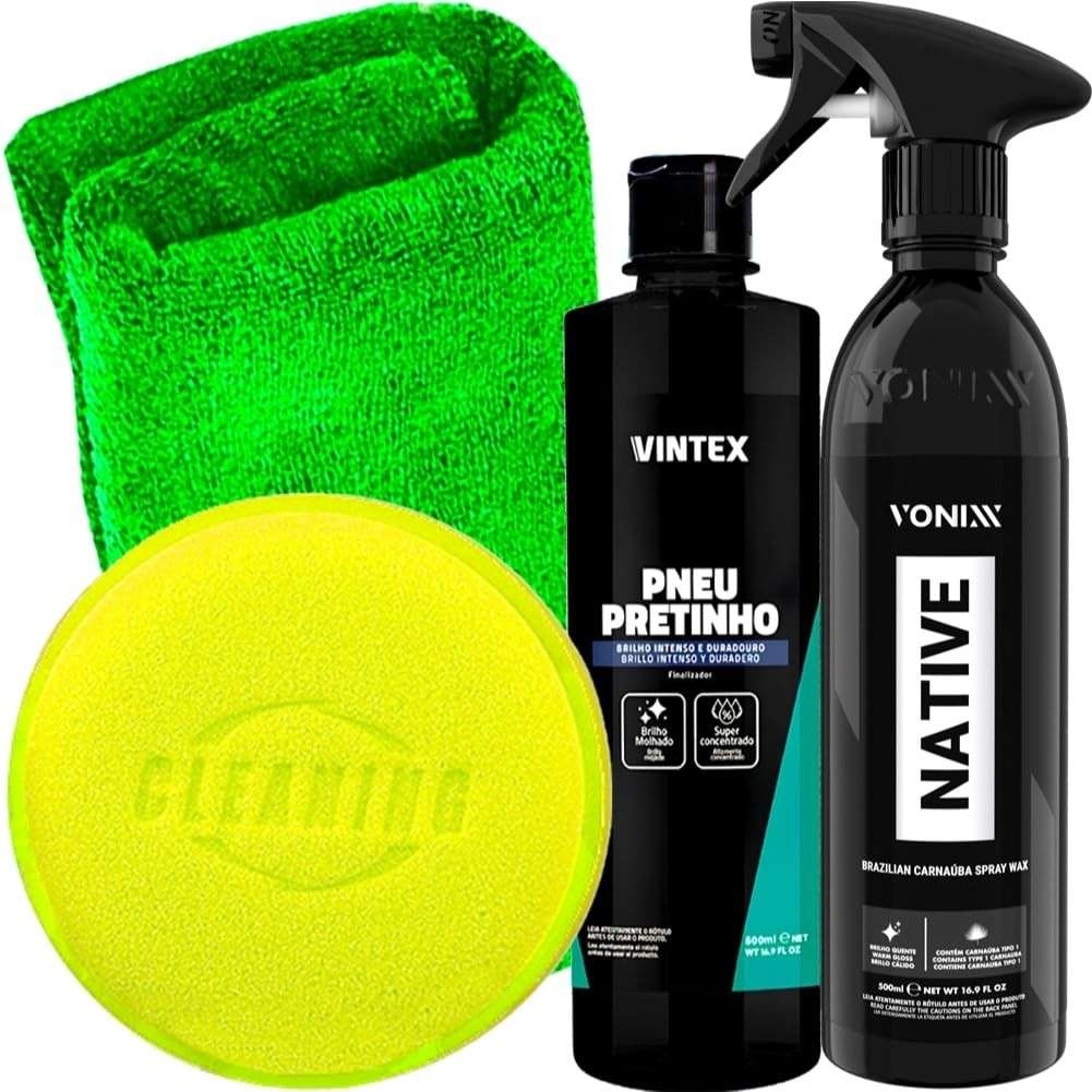 Kit Essencial Pneu Pretinho Vintex + Native Spray Vonixx + Acessórios Karbox