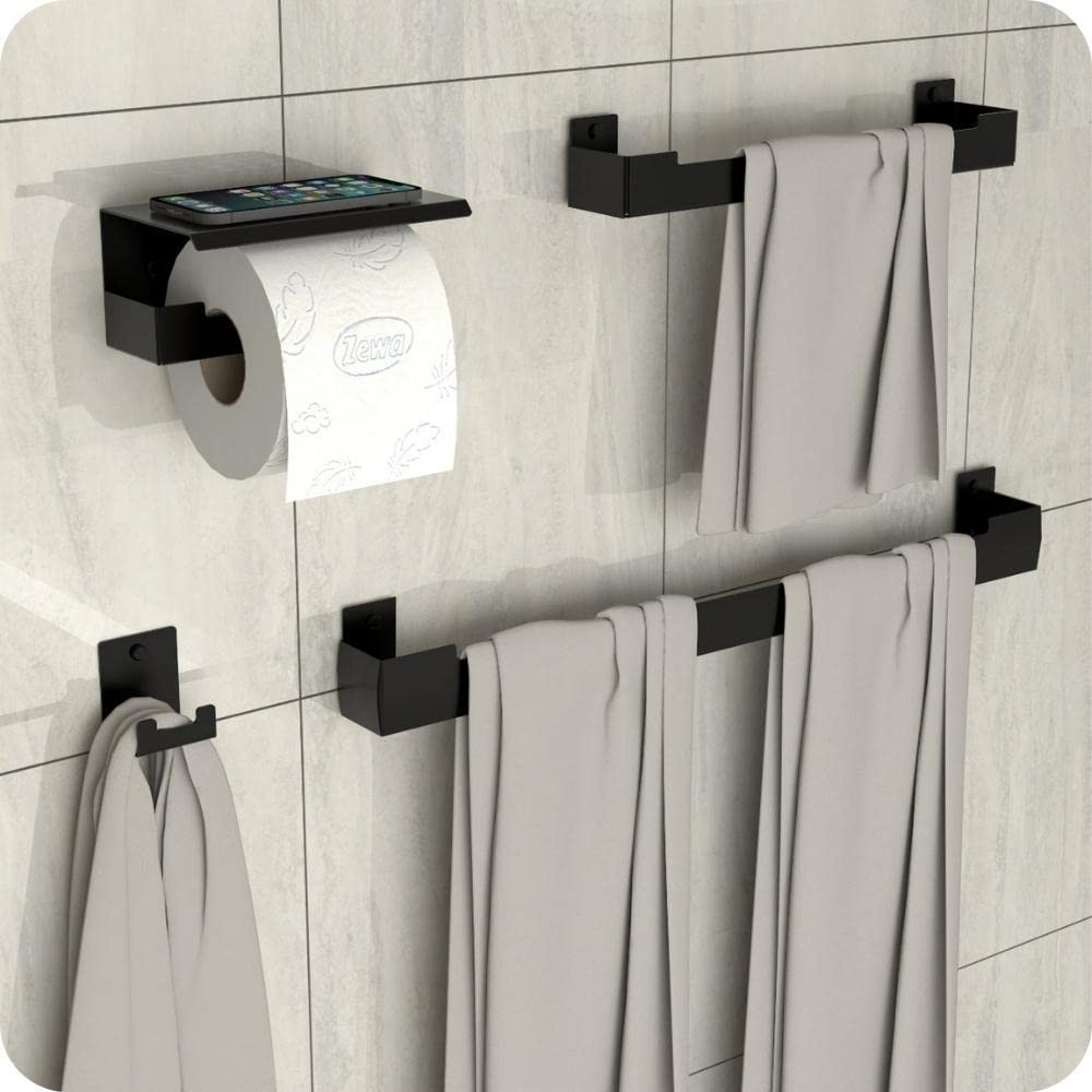 Kit Acessórios Banheiro Preto Fosco 4 Peças - Moderno e Resistente