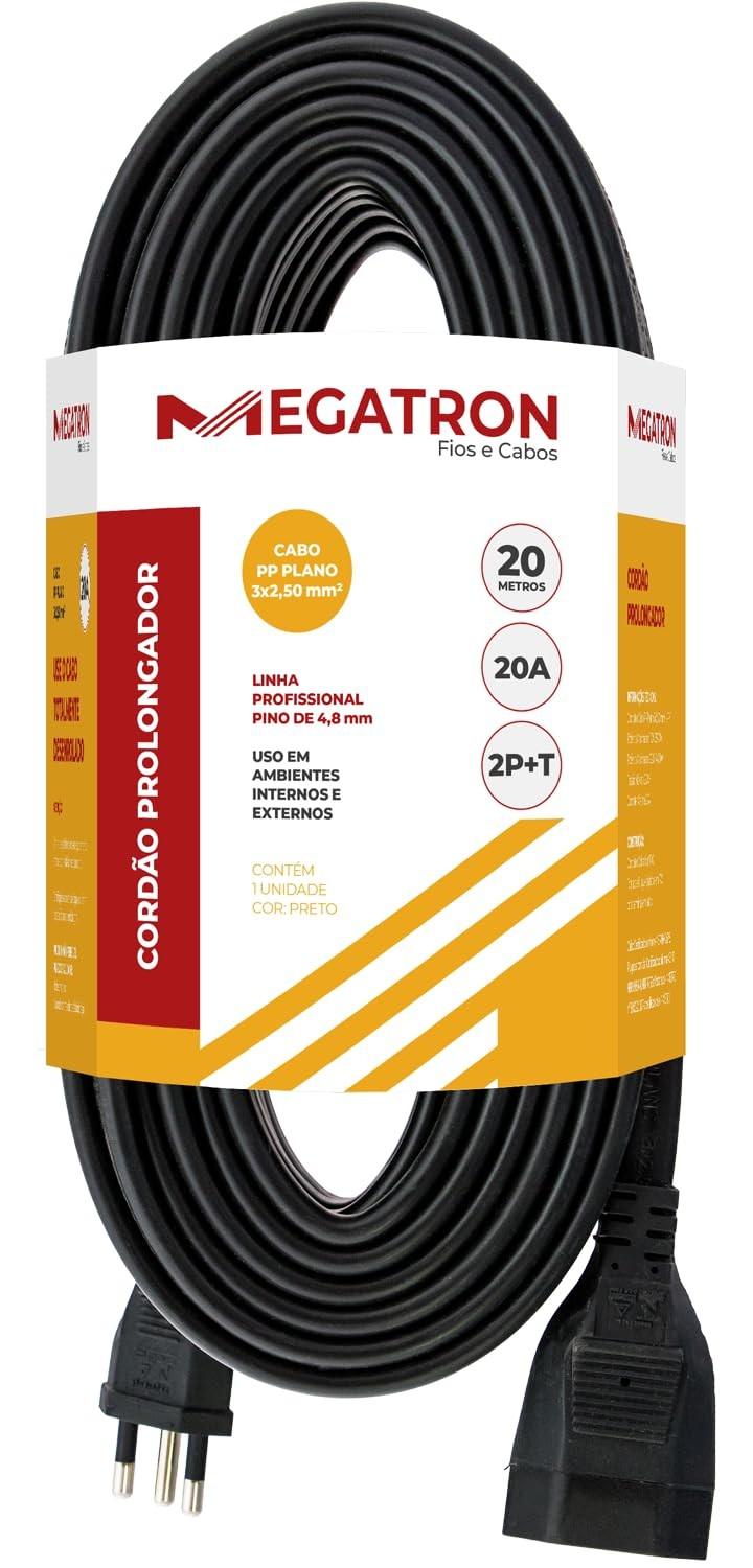 Prolongador Cabo PP 20A 250V 3x2,50mm² - 20 Metros Preto: Potência e Segurança para Seus Equipamentos