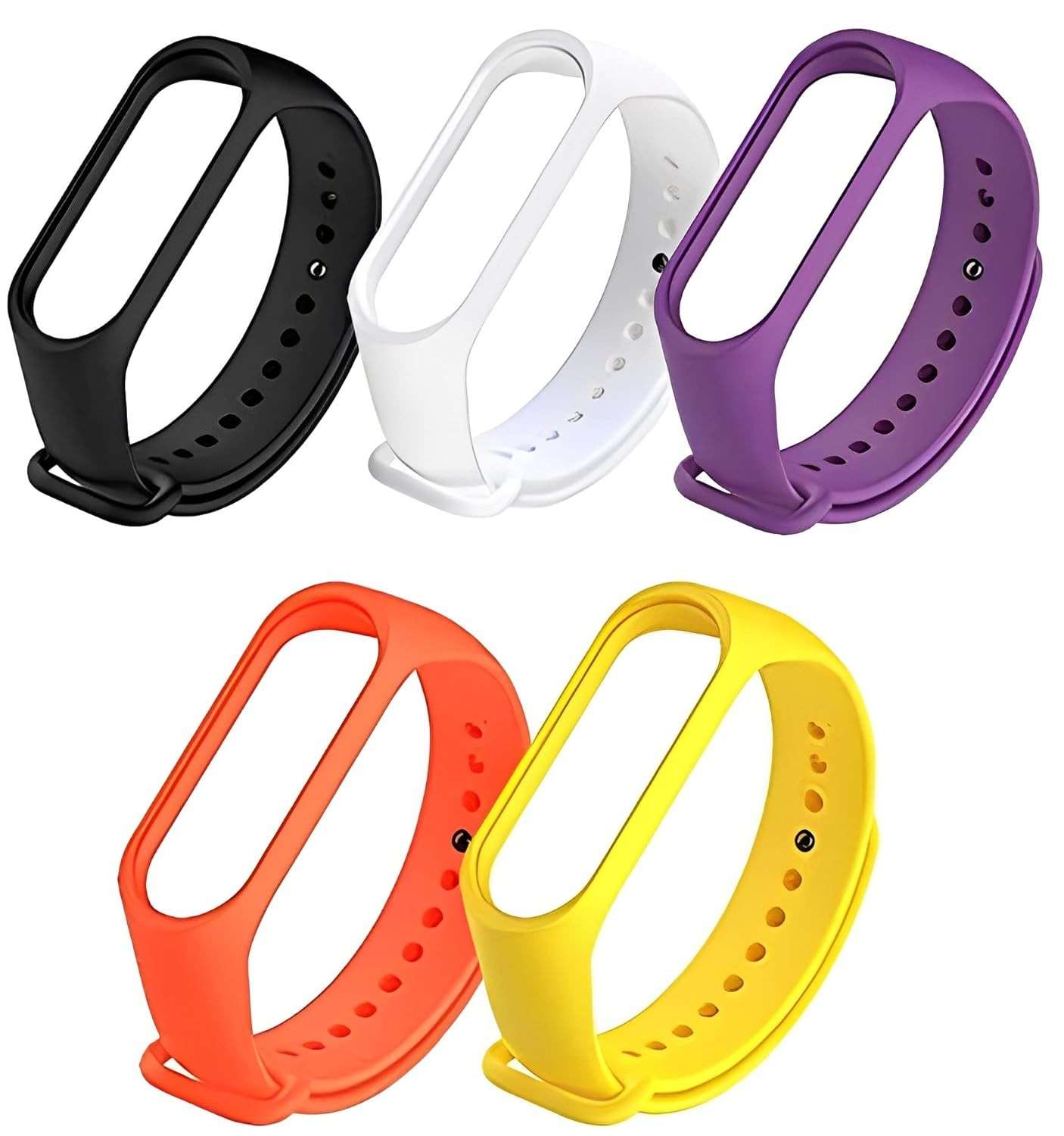 Kit 5 Pulseiras NSmart para Mi Band 3/4 - Cores Vibrantes e Estilo! (Preto, Branco, Roxo, Laranja, Amarelo)