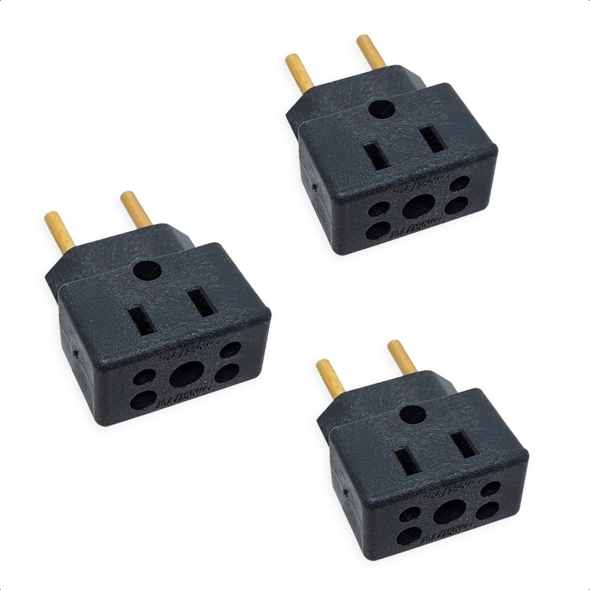 KIT 3 Adaptadores de Tomada Universal Porcelana Preto 10A/20A Bivolt - Segurança e Versatilidade Premium