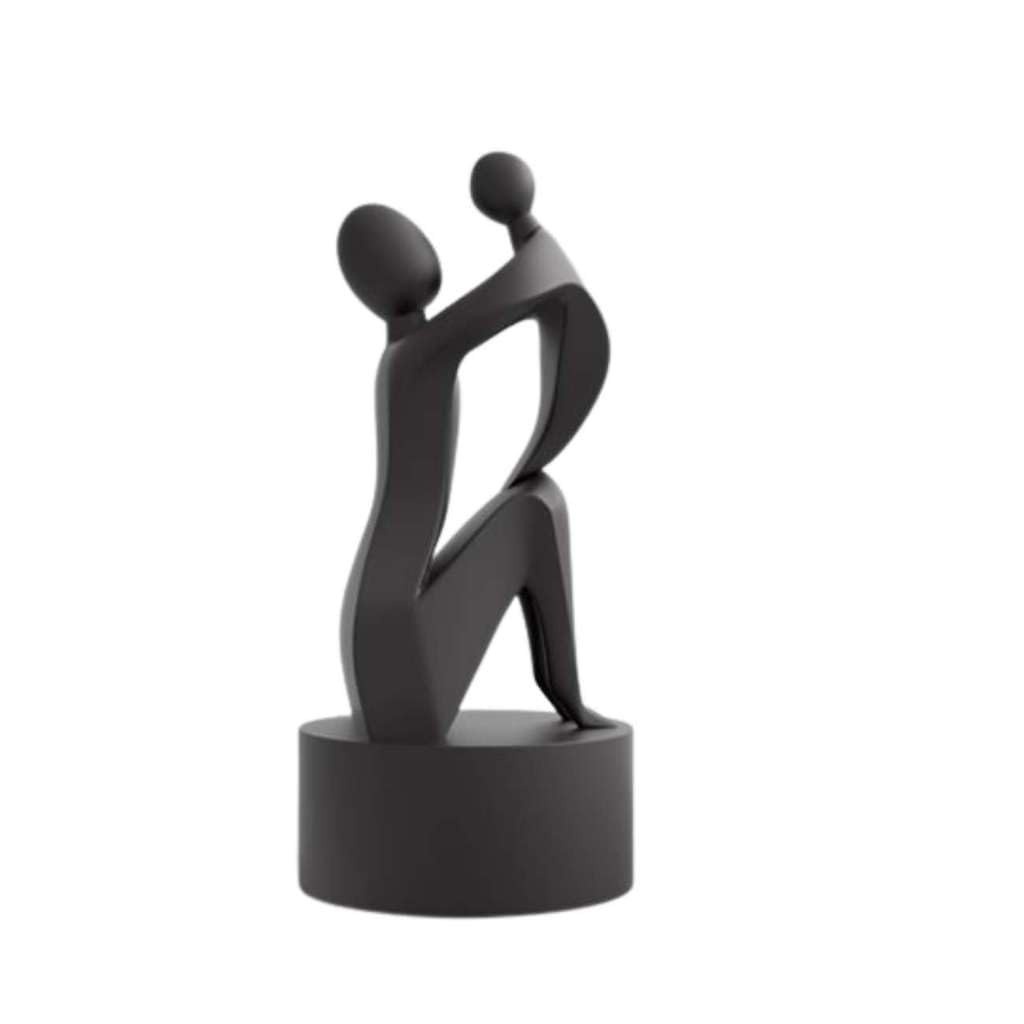 Escultura Decorativa Mãe e Filho em Preto - Design Moderno e Sofisticado