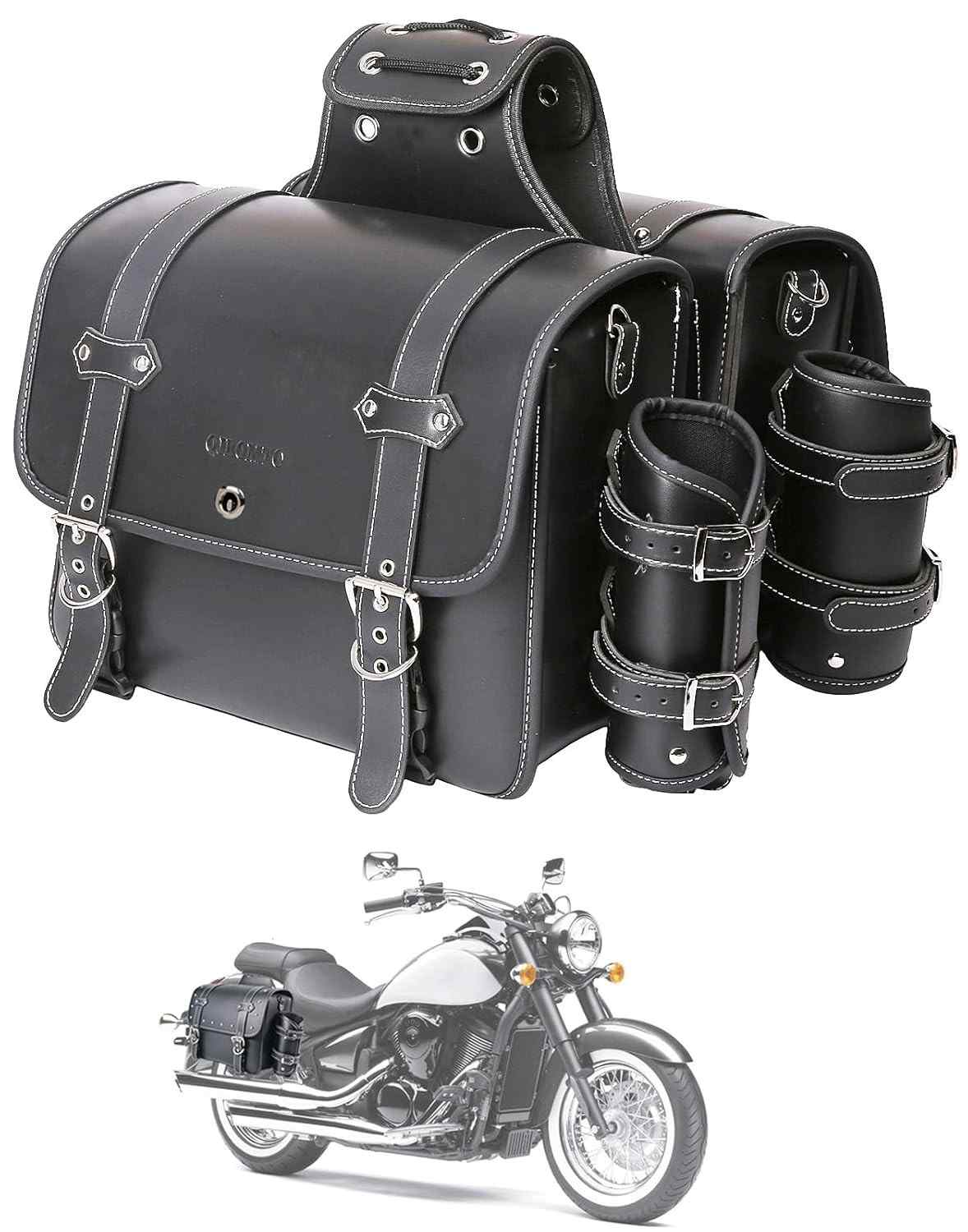 Bolsas Laterais de Couro Premium para Moto Harley Sportster - Impermeáveis e Duráveis (Par G, Preto)