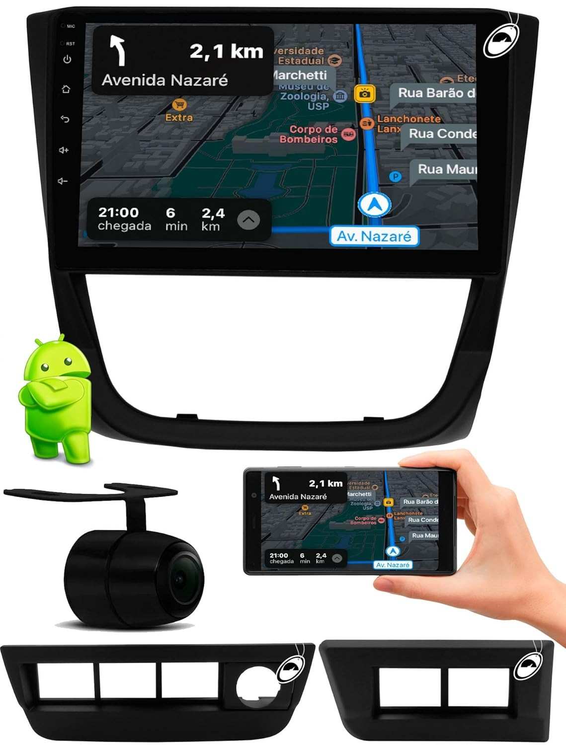 Central Multimídia Android 9" para Gol, Voyage e Saveiro G5 com Câmera de Ré - Preto