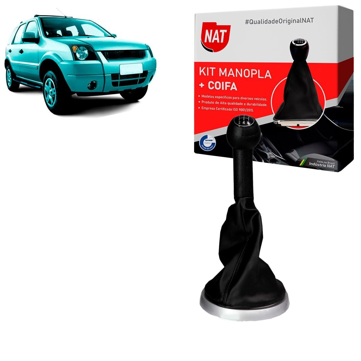 Manopla e Coifa Câmbio Ecosport 2003-2006 Preto com Lente - Upgrade Completo