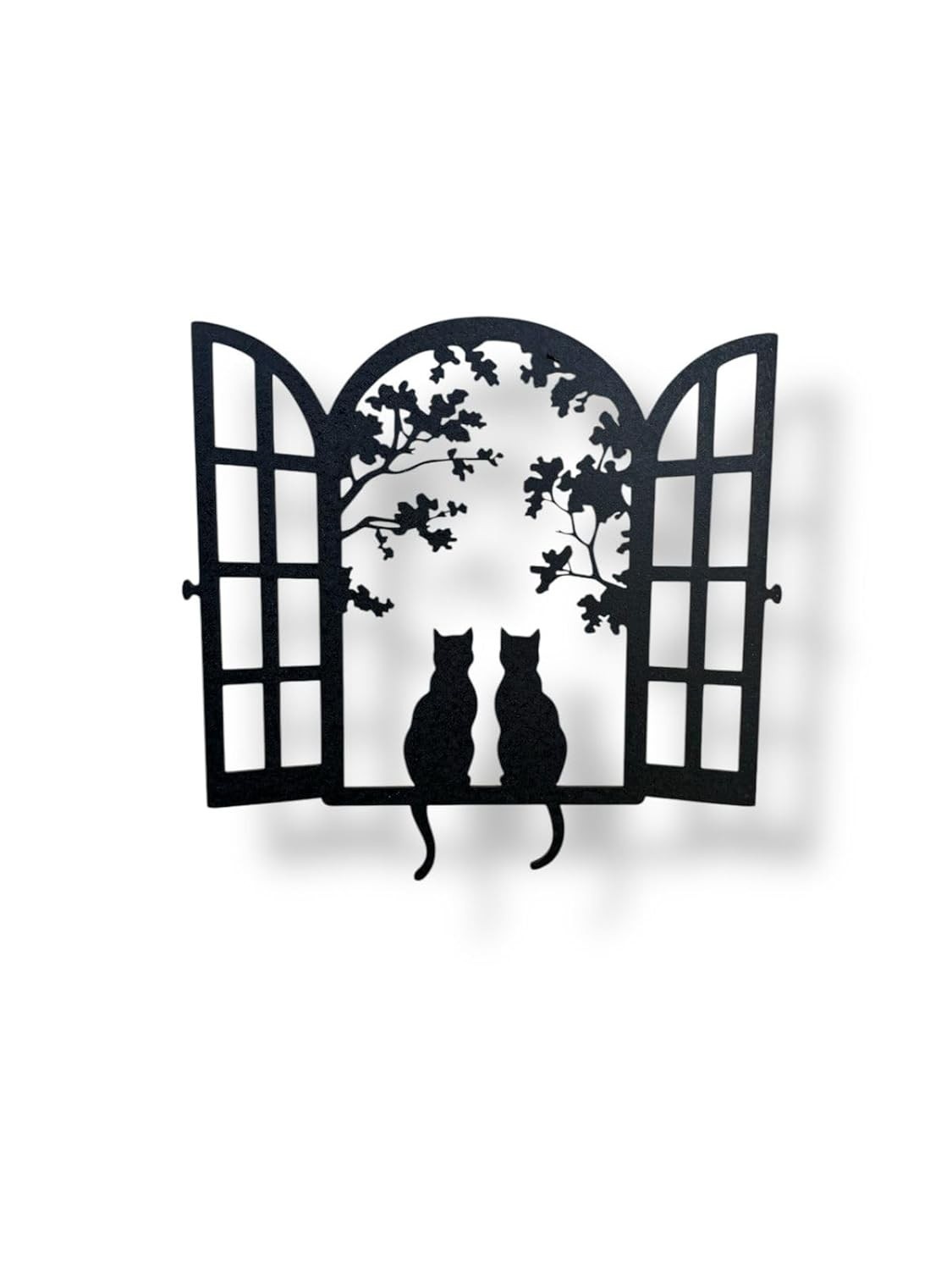 Quadro Decorativo Casal de Gatos na Janela em MDF Preto - Decore com Charme e Estilo