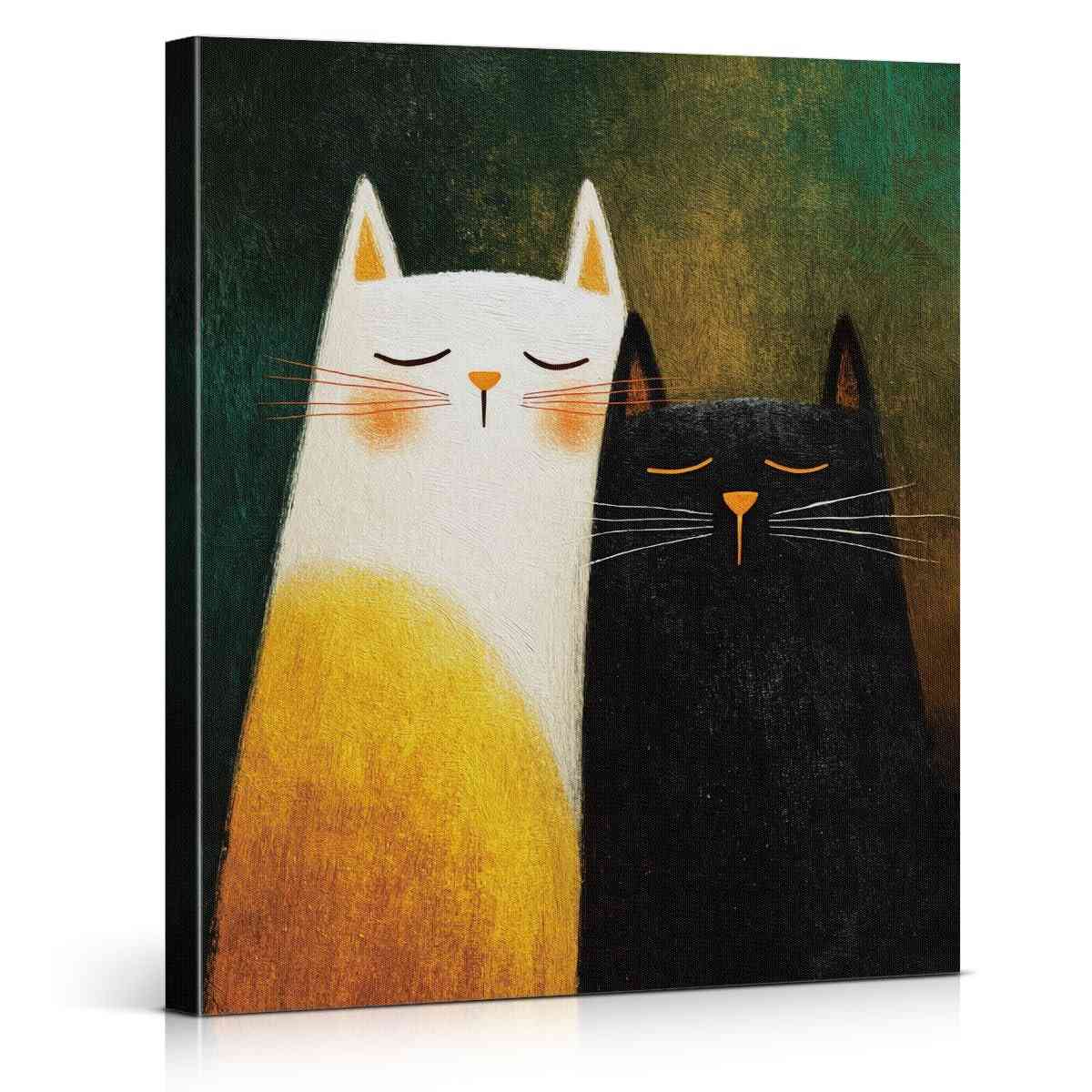 Arte de Parede de Gatos Engraçados em Preto e Branco - 20x25cm Emoldurado