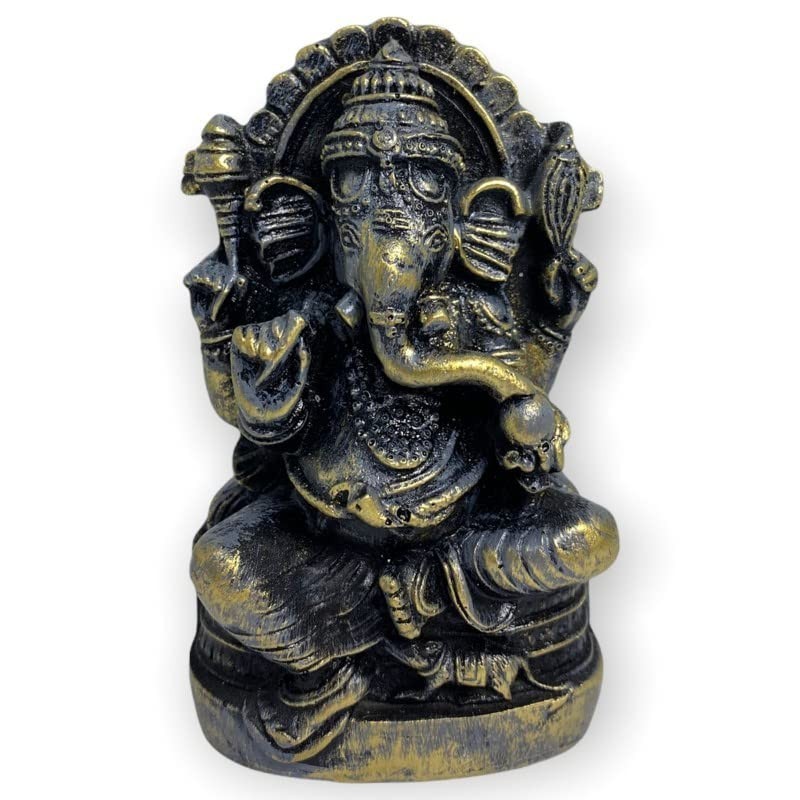 Escultura Ganesha Trono Preto 9 cm em Resina - Decoração Espiritual e Estilo