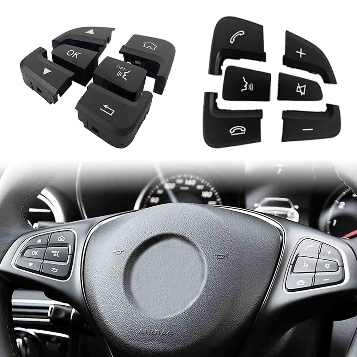 Botão de Volante para Mercedes Benz Classe C & GLC (2014-2019) - Controle de Áudio e Voz (Esquerdo, Preto)