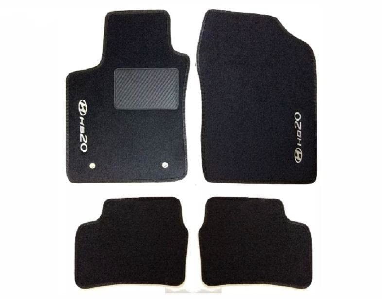 Kit Tapete Carpete Hyundai HB20 2013-2019 Preto Premium com Bordado HD