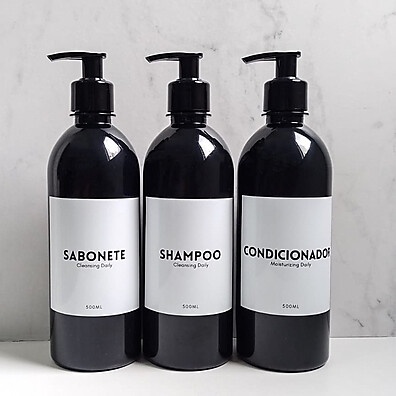 Frascos para Banheiro 500ml: Kit 3 Peças Preto
